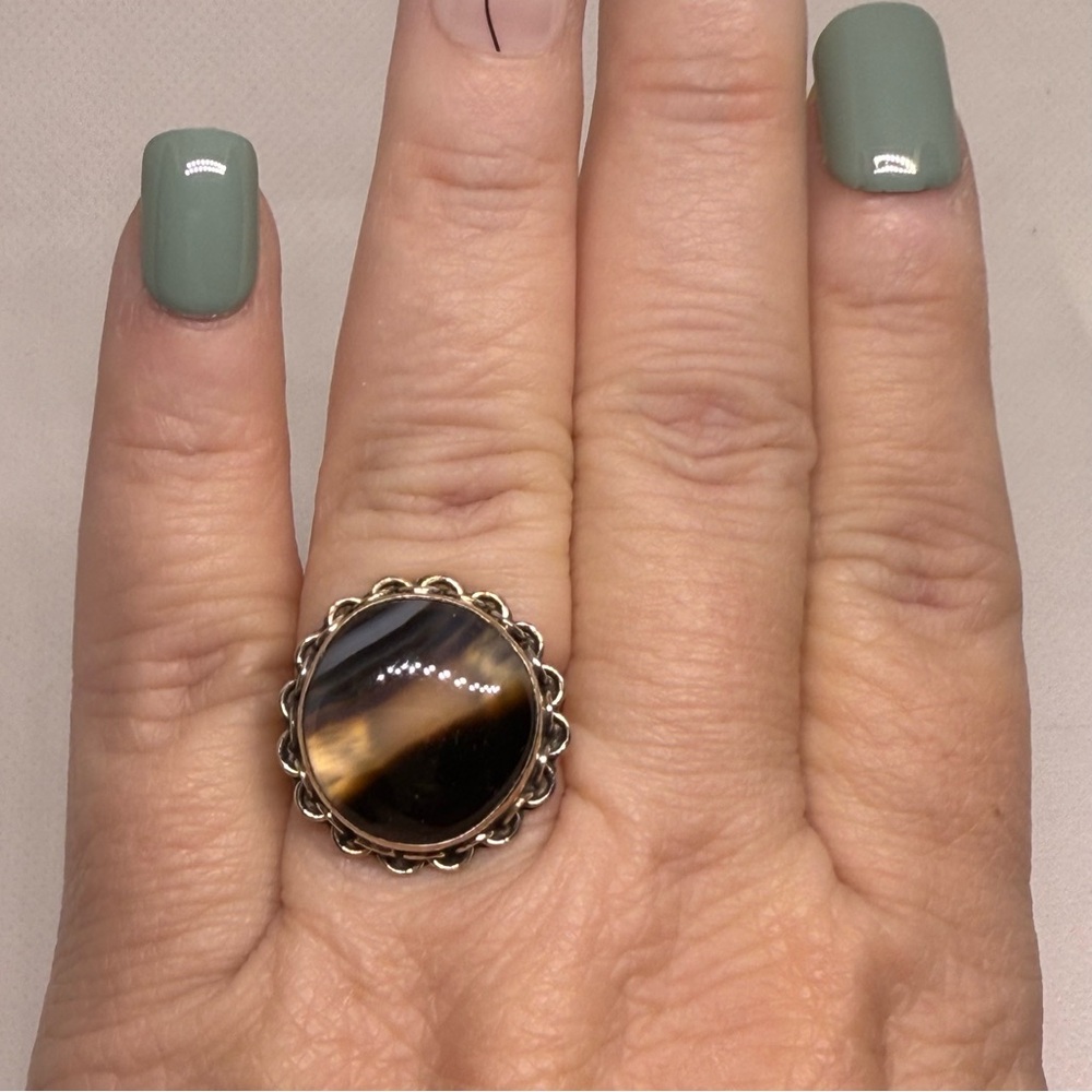925 Sterling Silver and Black Agate Ring size 9